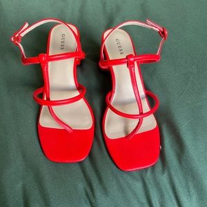 New|Guess Red Block Heels|Size 7